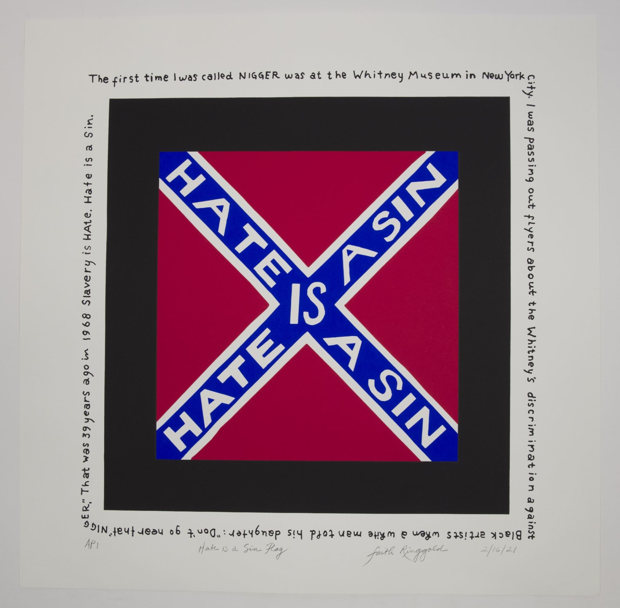 Faith Ringgold, Hate is a Sin Flag, 2020