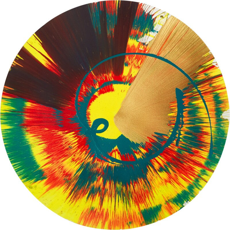 Damien Hirst, Beautiful Big Whopper Hooters Bang Bang Whoop Whoop Lights on Green Go Go Go Ye Ha Ye Ha Spin Painting, 2010