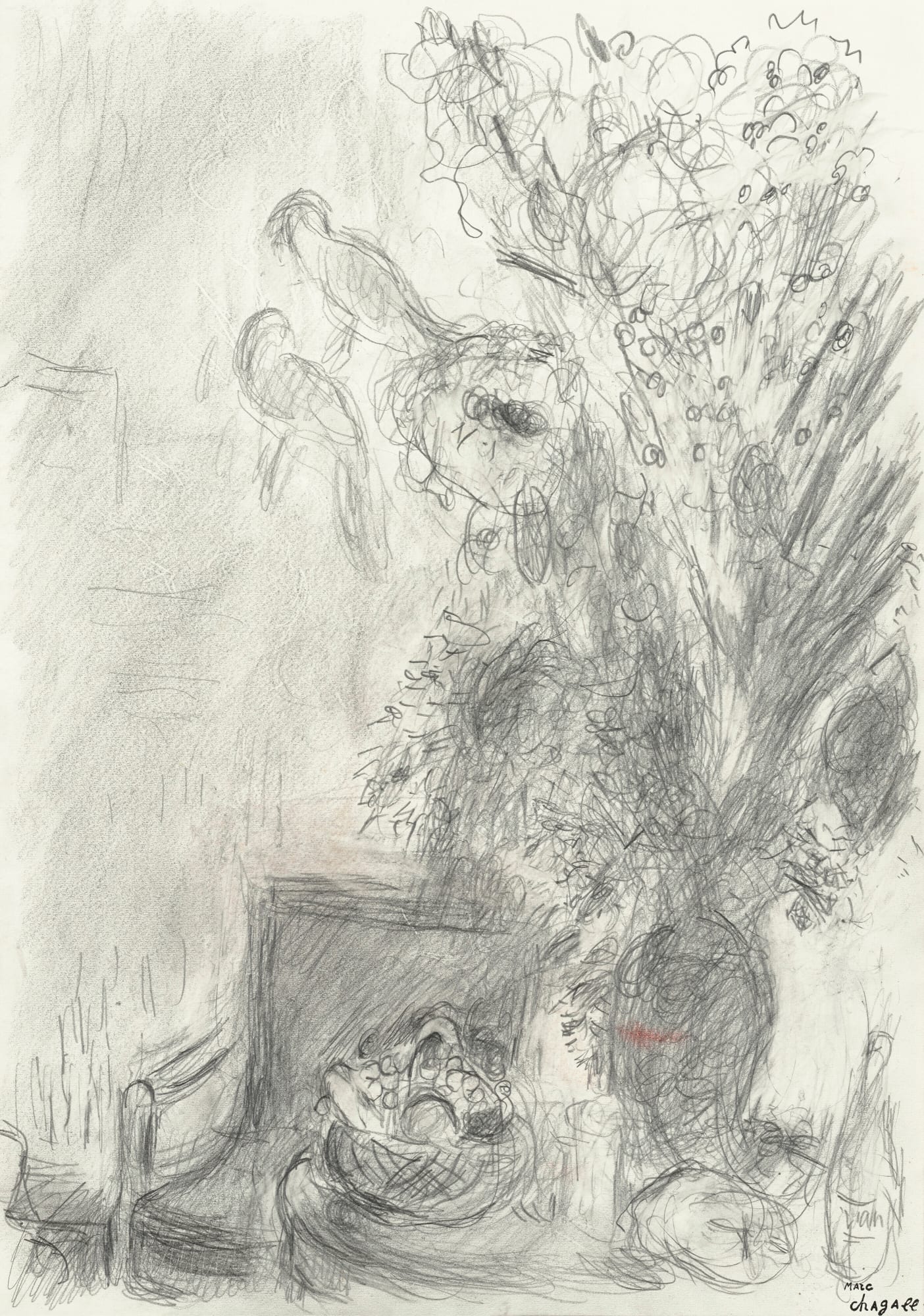 Marc Chagall, Intérieur avec grand bouquet et deux perruches, c.1978-80