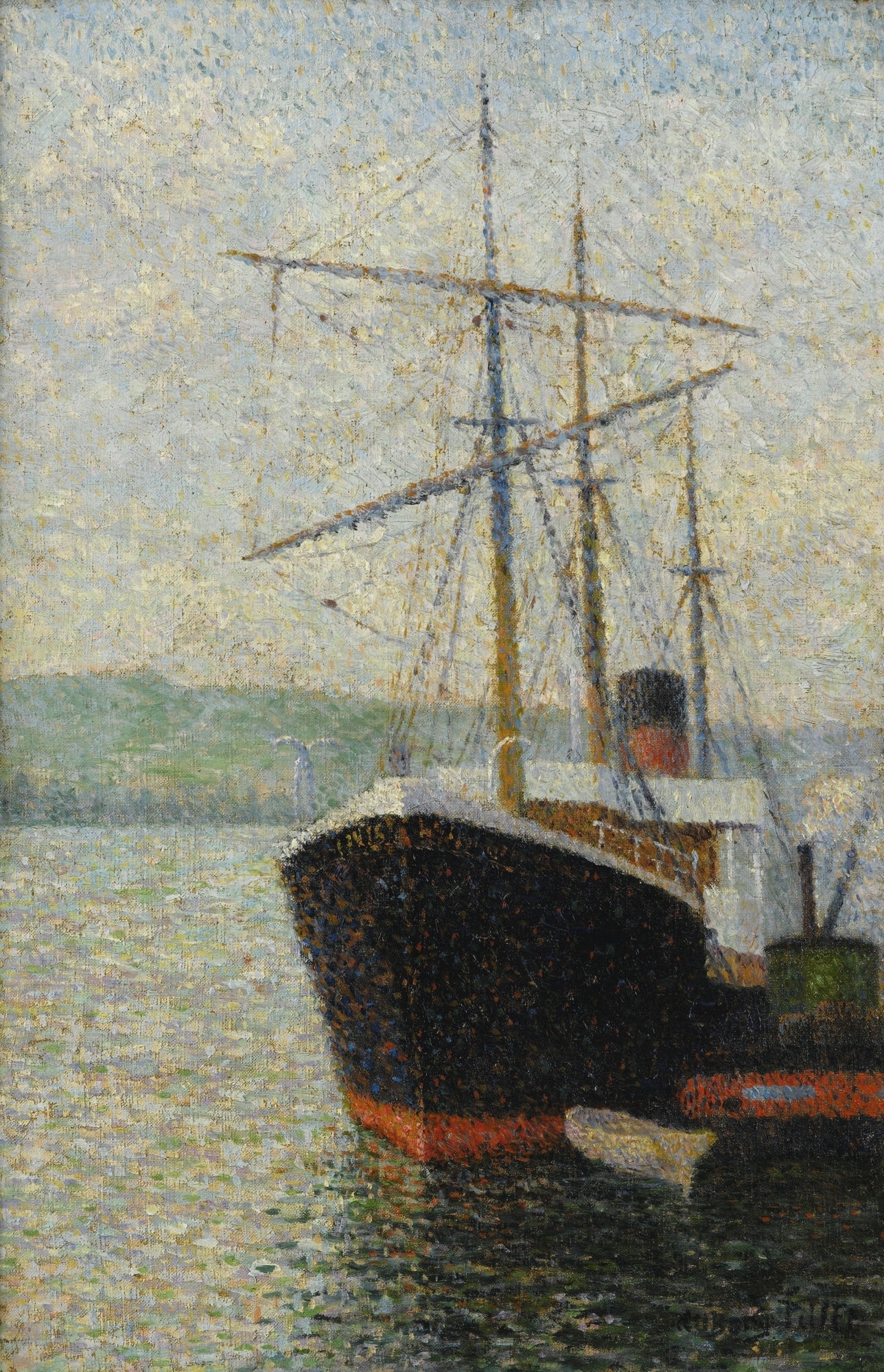 Albert Dubois-Pillet, Steamer dans le port de Rouen ou Trois-mâts à quai, 1886