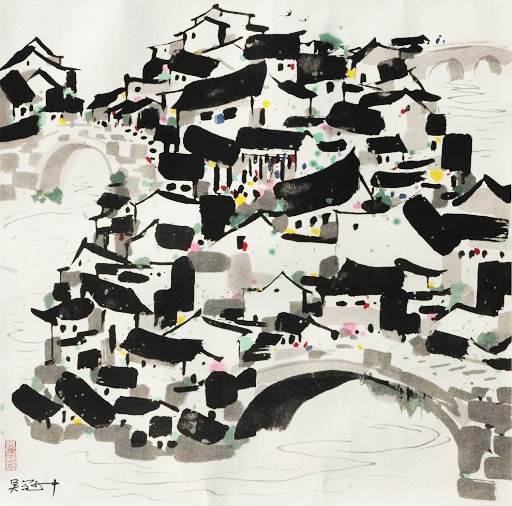 Wu Guanzhong 吳冠中, A Village of Bridges 橋鄉, 1992