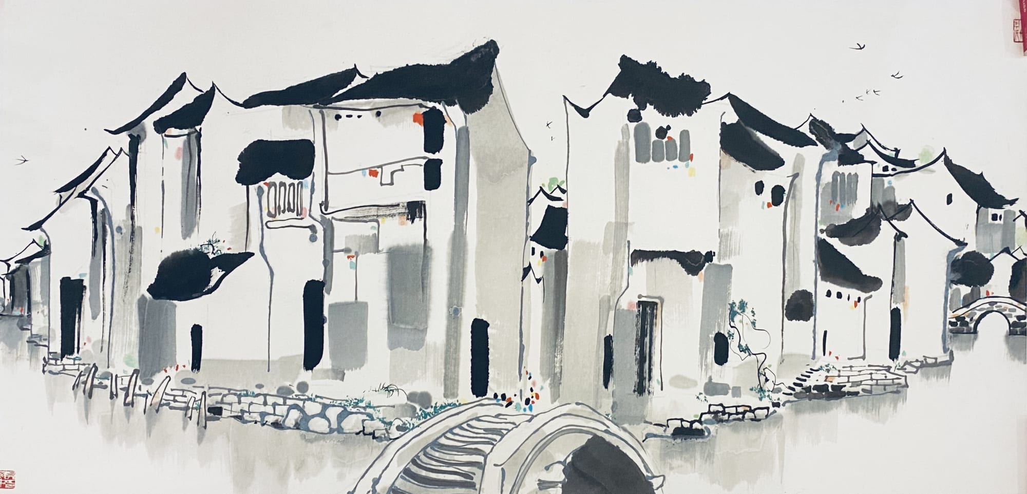 Wu Guanzhong 吳冠中, The Zhou Village, a Water World 水鄉周莊, 1986 | Yan Gallery