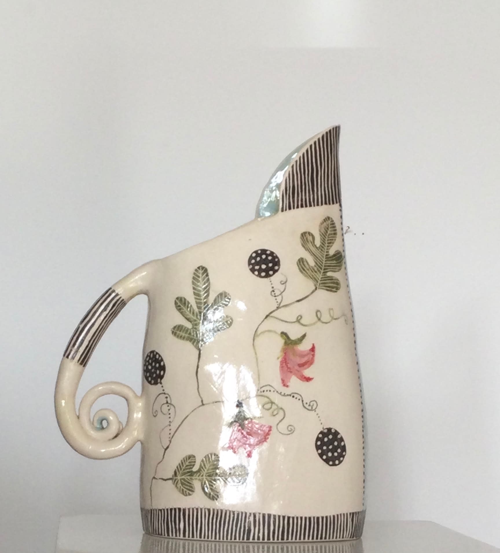 Laurance Simon, Sweet Pea Jug with Striped Base & Curly Handle