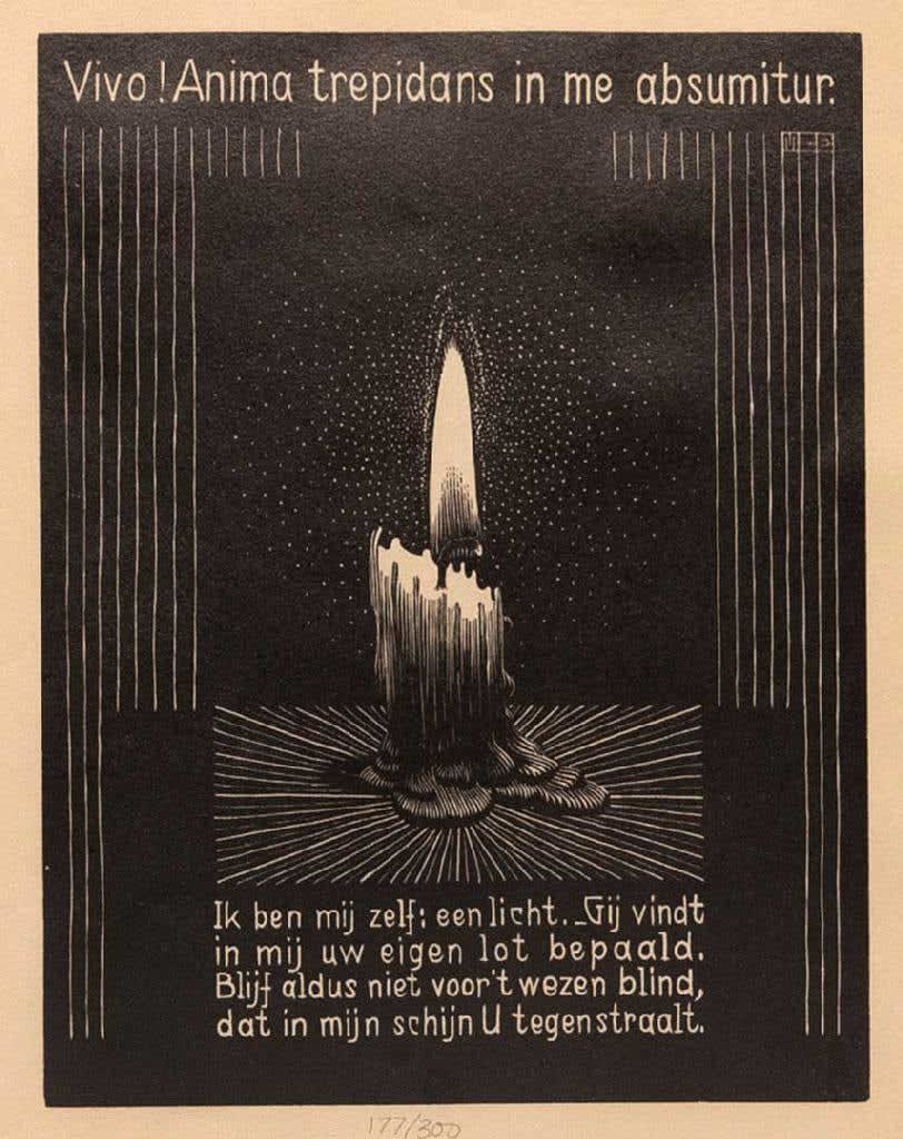 M.C. Escher, Candle Flame, from Emblemata XI, 1931