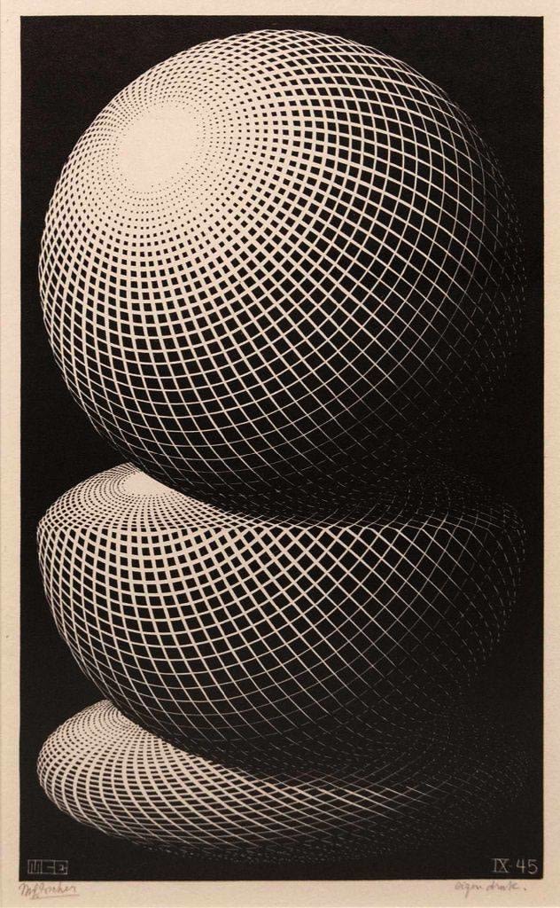 M.C. Escher, Three Spheres I, 1945