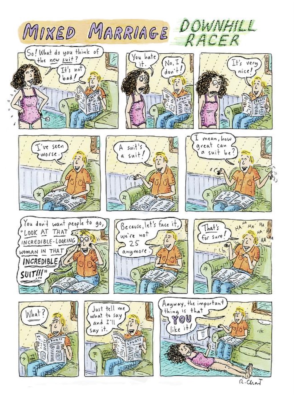 Roz Chast, Mixed Marriage: Downhill Racer, 2010, April 5