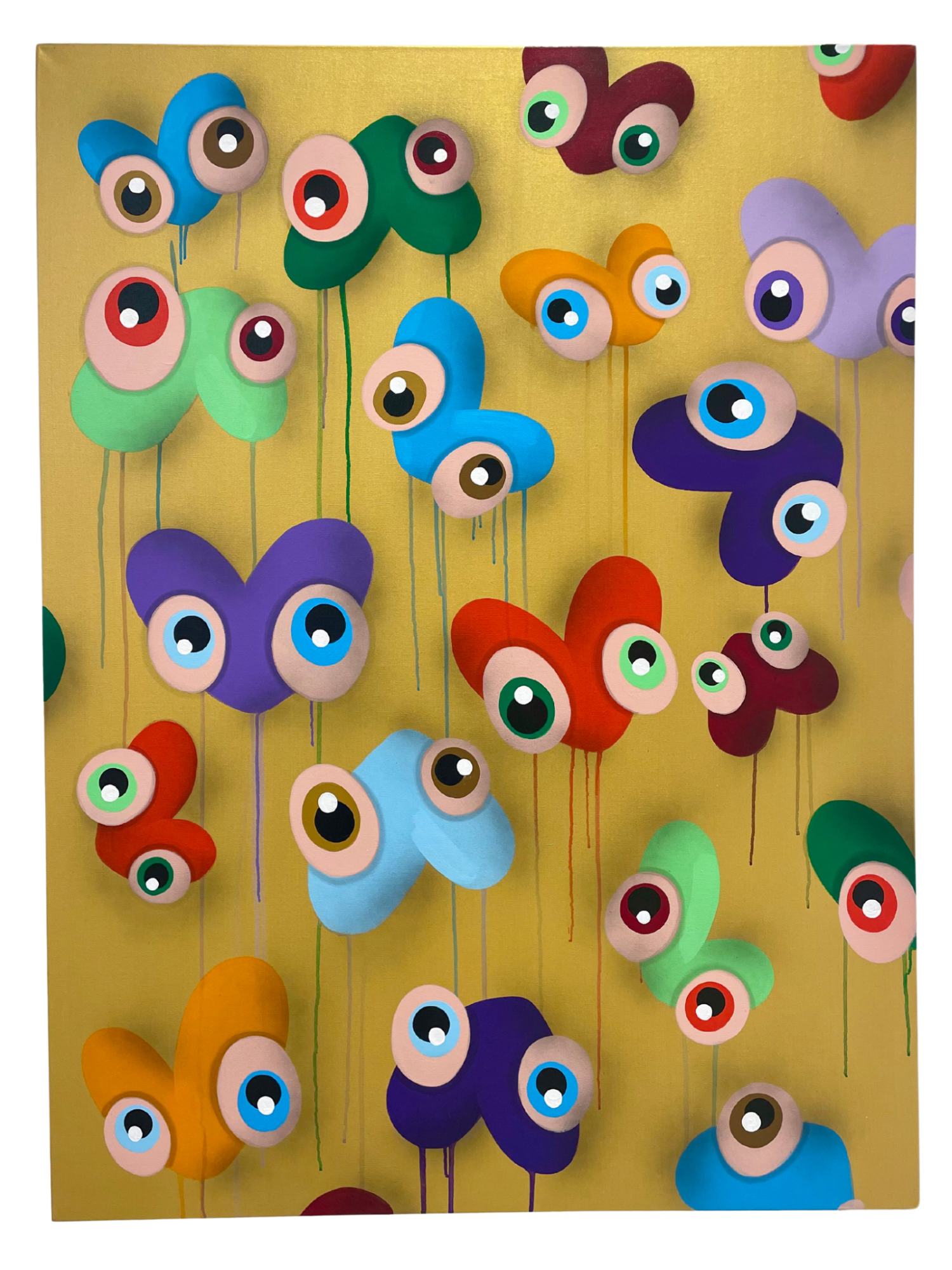 John Westbay, Skittlez (Multicolor Floaters on Gold Background), 2023