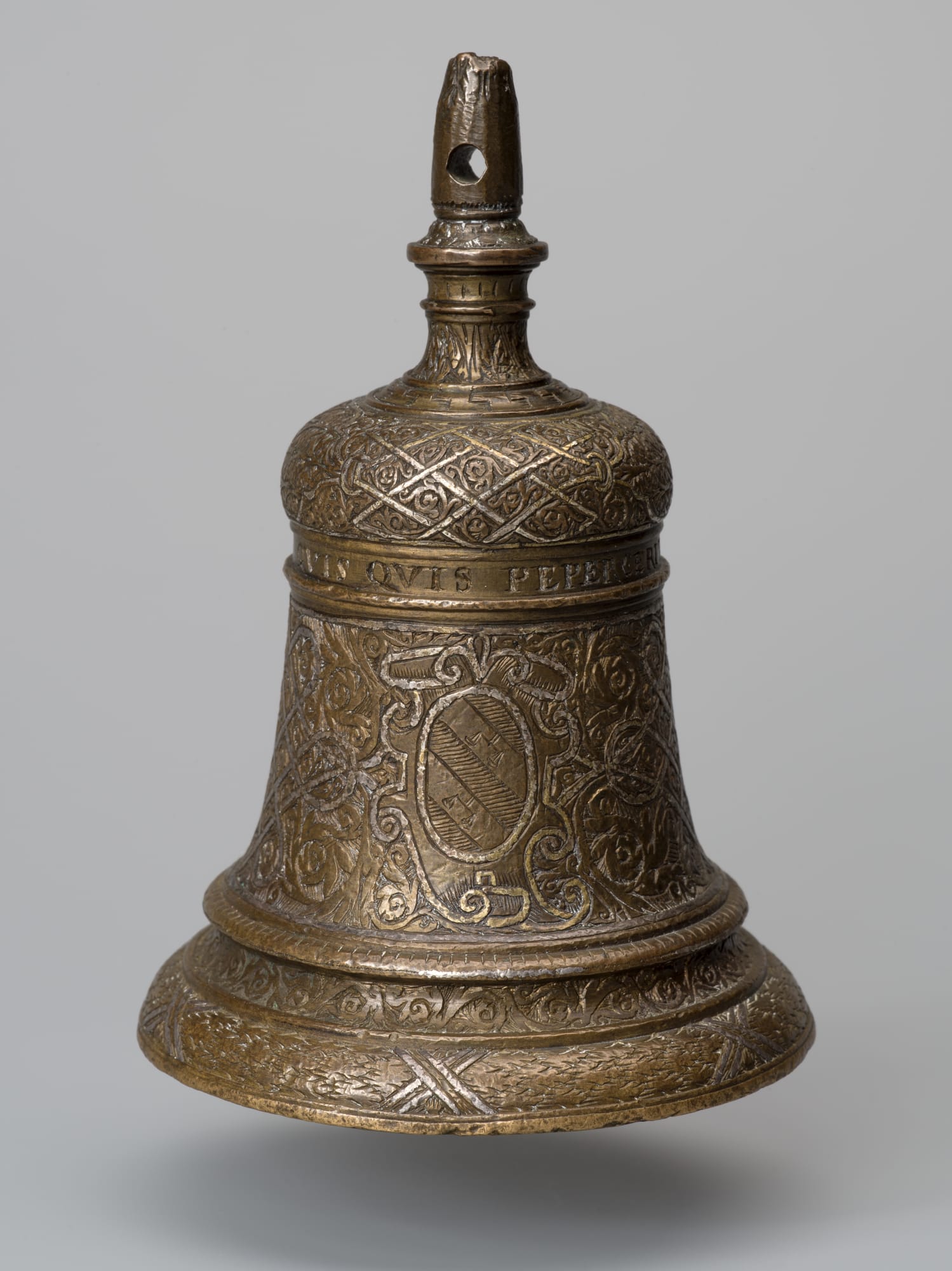 Attribuito a Alessandro Bonaventurini, CAMPANELLO IN BRONZO DAMASCATO, Verona, 1559