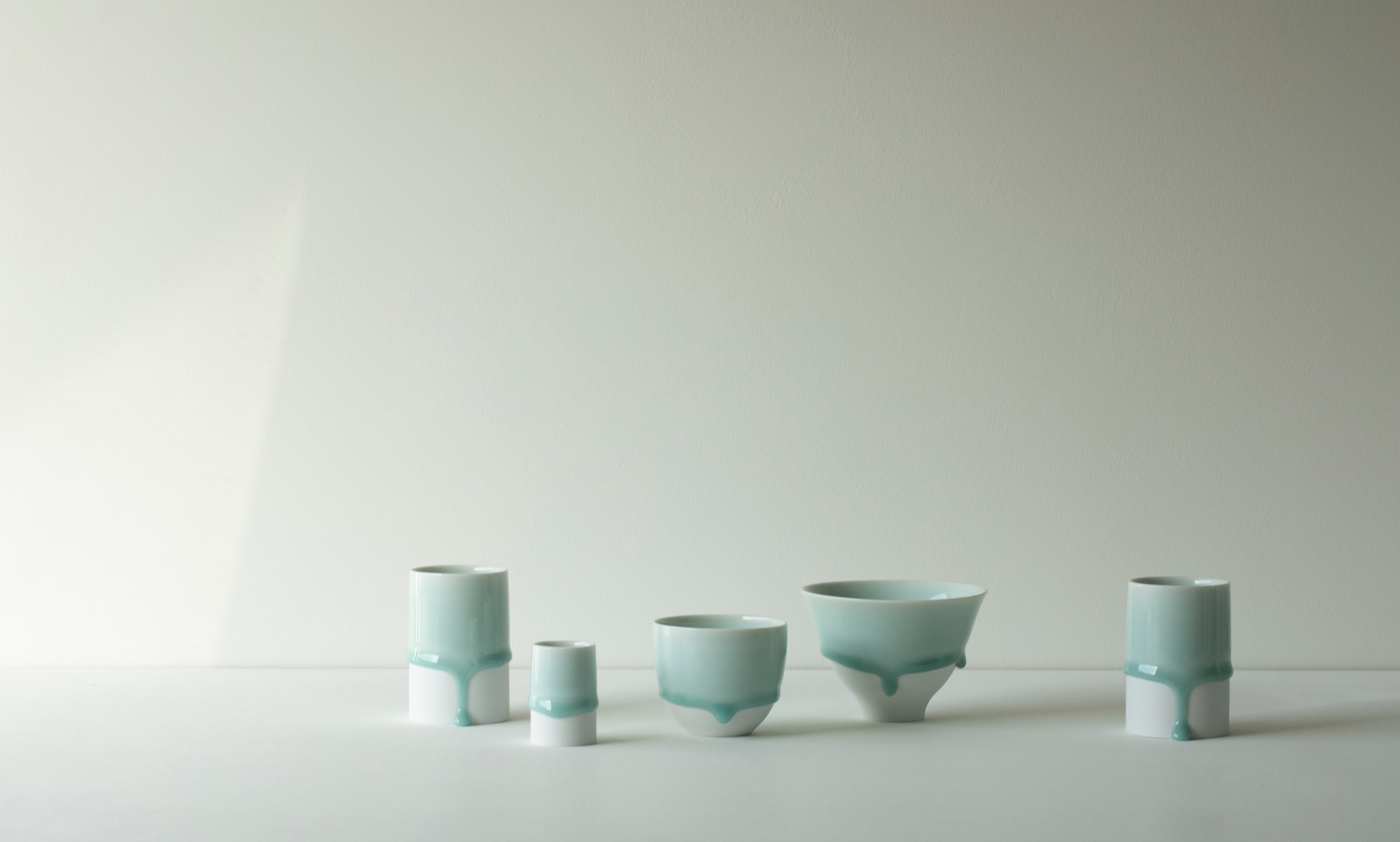 Jaejun Lee, A group of celadon pieces 01 (five piece installation), 2023