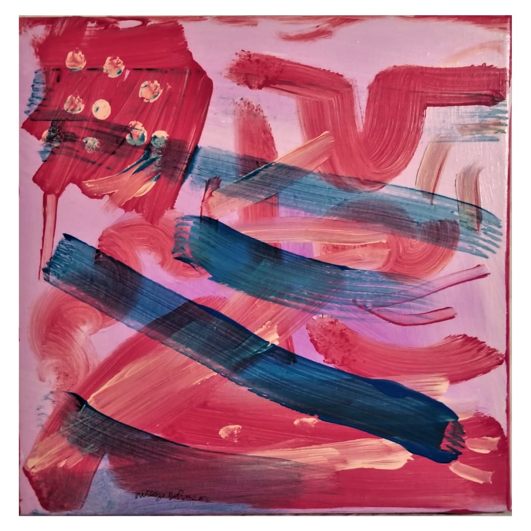 Wiley Johnson, Blue lines on a pink and red background, 2020