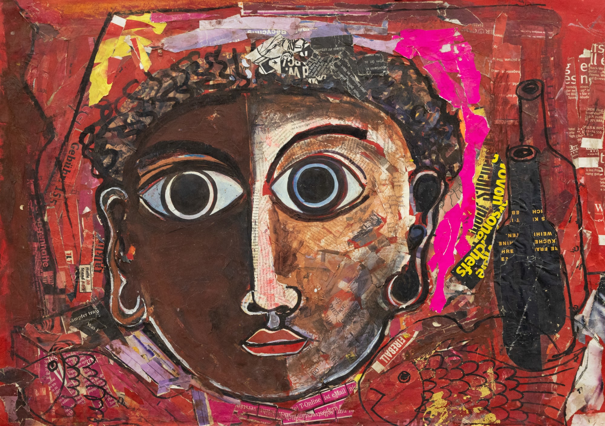 Geoffrey Mukasa, Untitled (single face in red), 1996