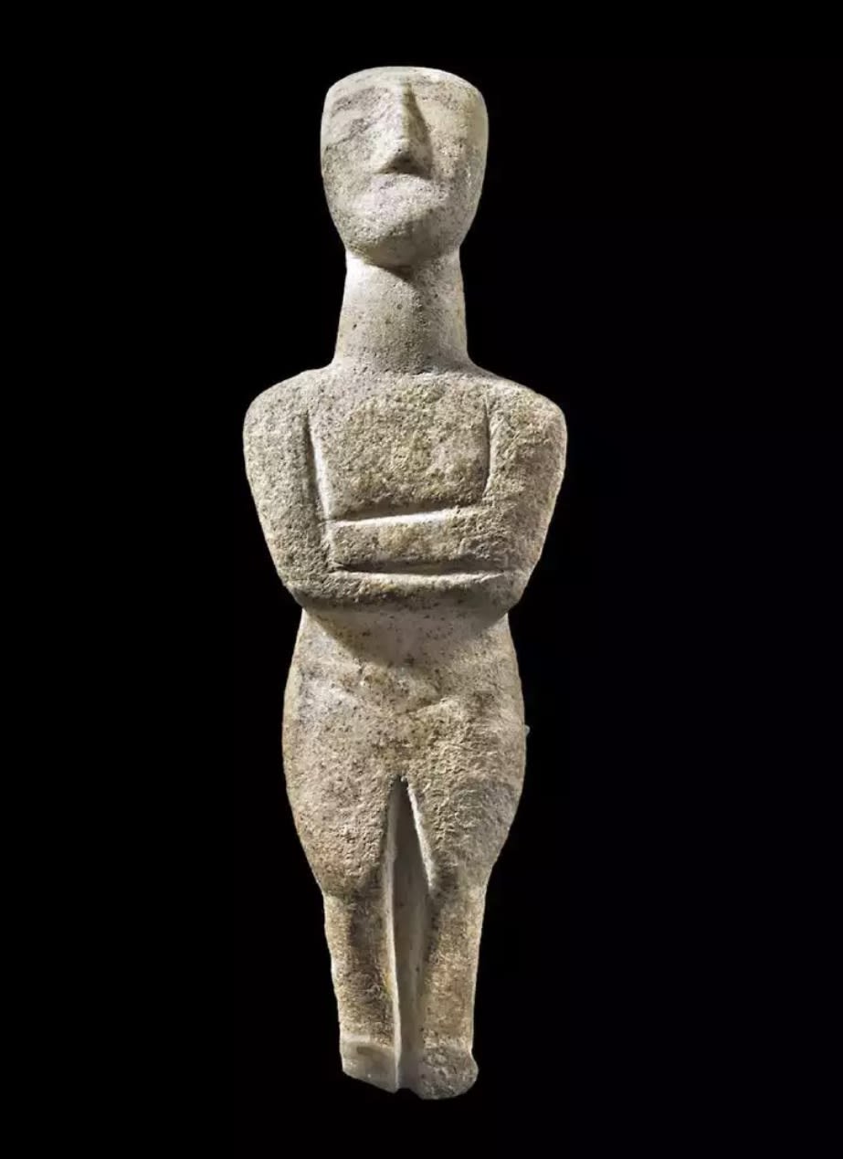 21. Idol with Ghosting Greek, Cycladic Period, ca. 2500 - 2400 B.C.