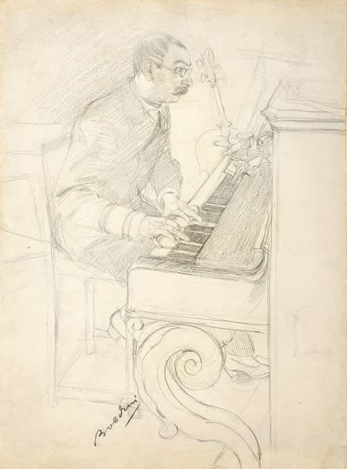 GIOVANNI BOLDINI, A man playing a piano in the artist’s studio