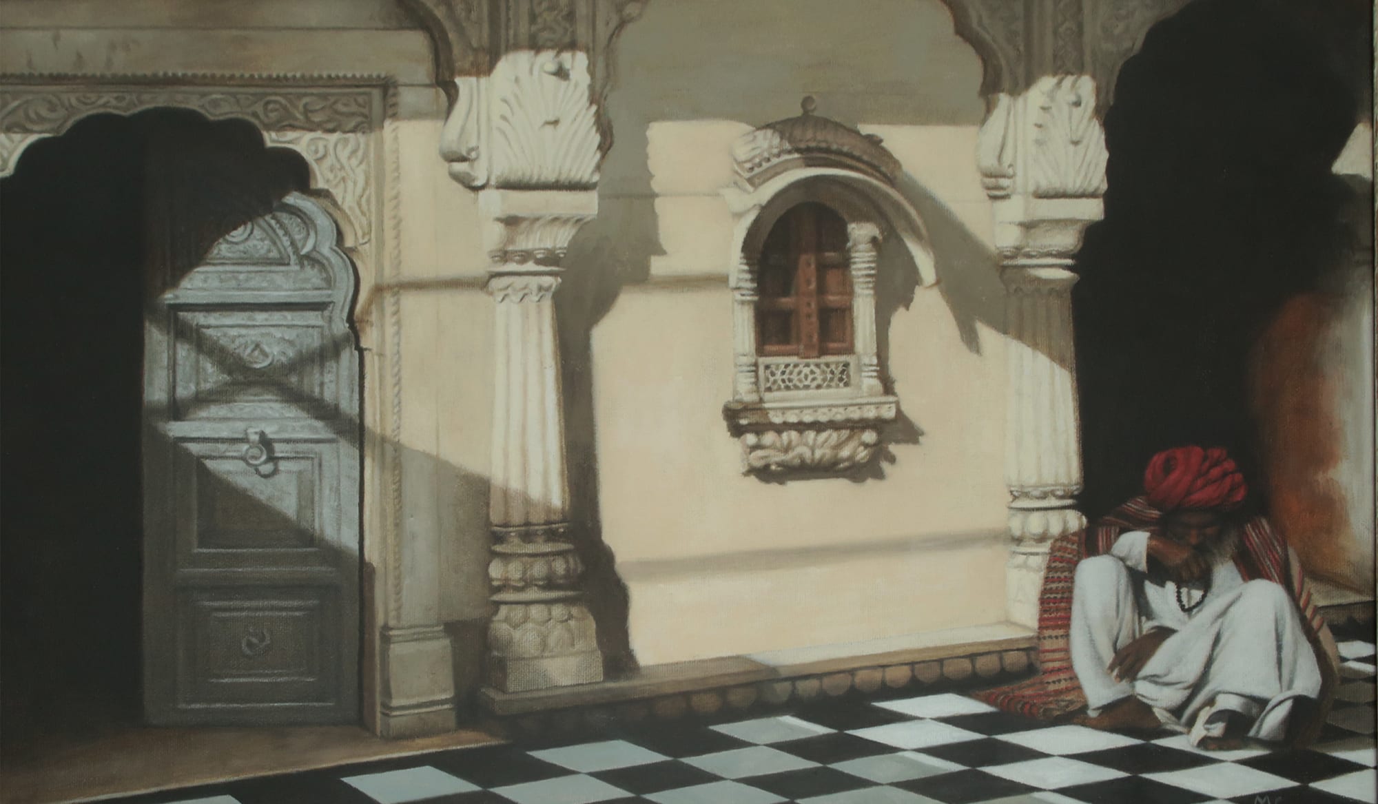 Mark Clark, Rajasthani Man Seated on Checked Floor