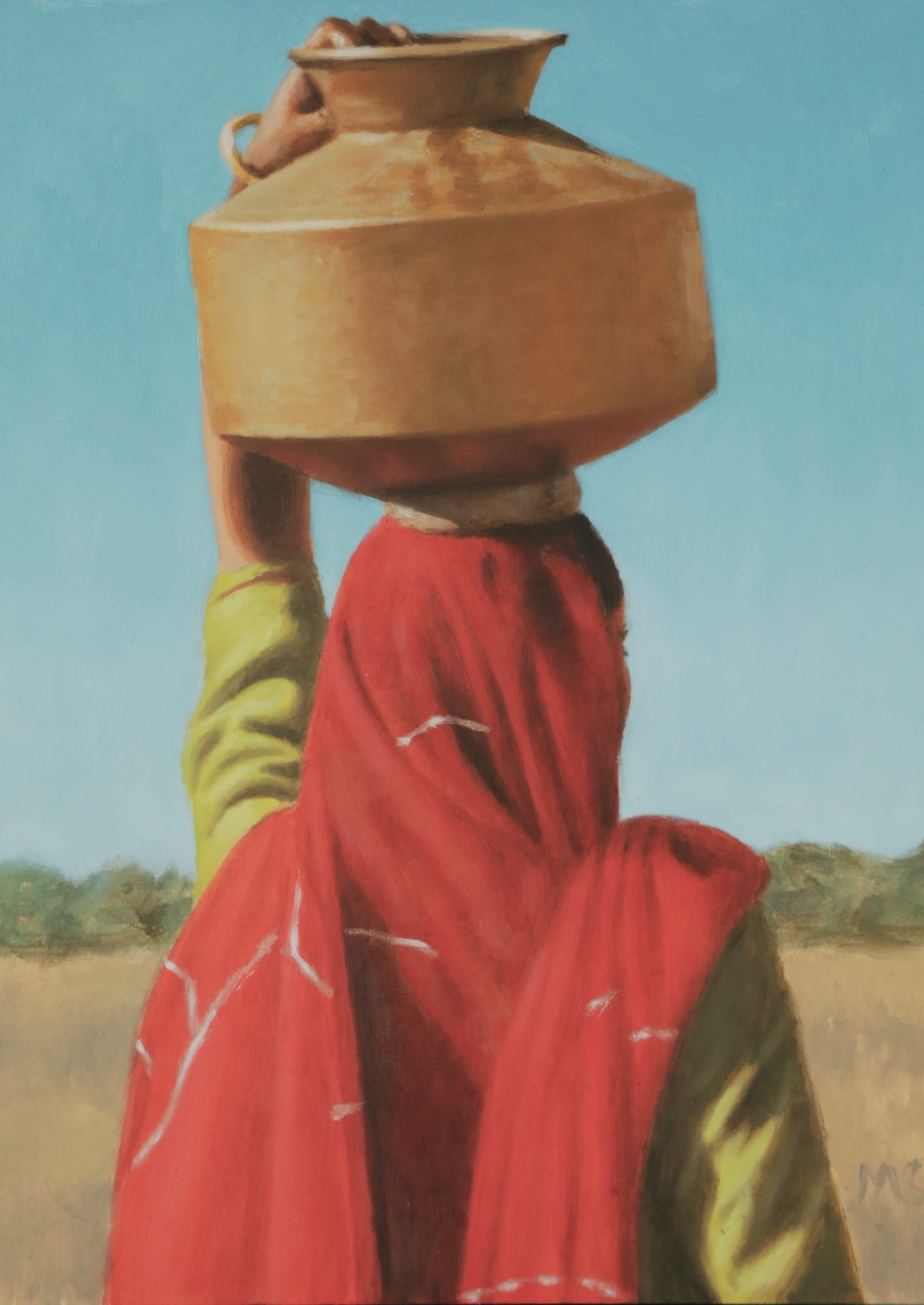 Mark Clark, Rajasthani Woman in Red with Pot