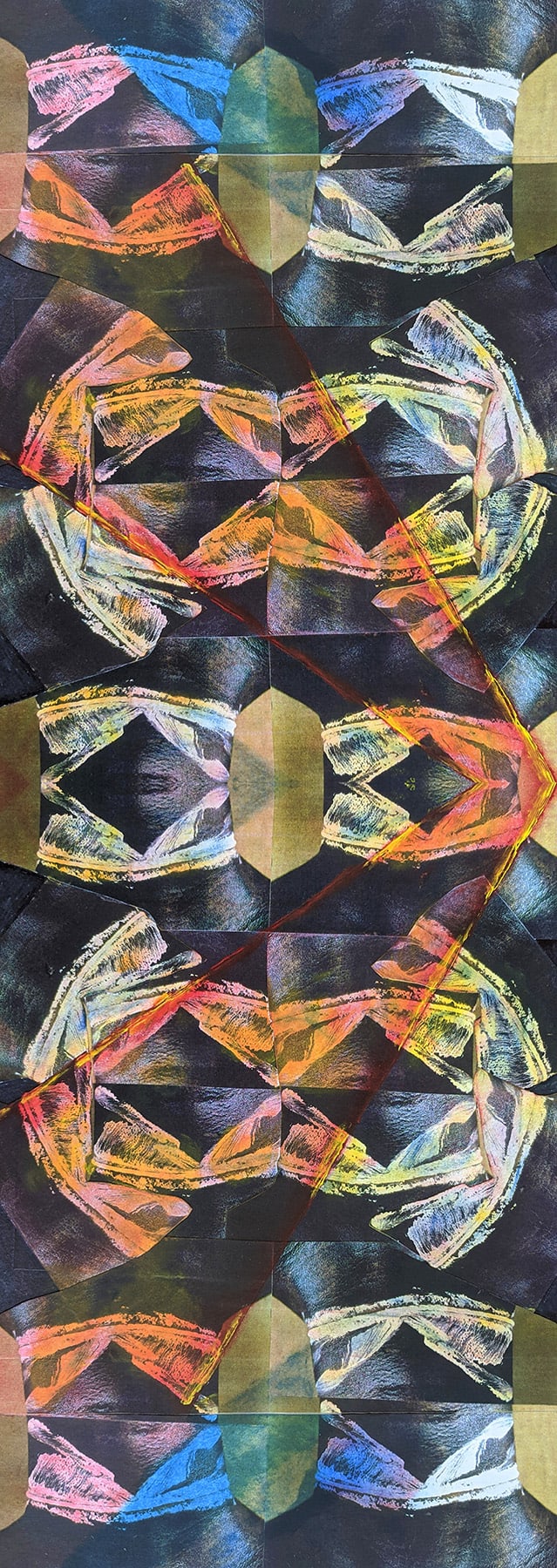 Kaethe Kauffman, Neck 28 Red Yellow Blue © Kaethe Kauffman 2022 limited edition print on silk10x4-180skinny tip, 2022