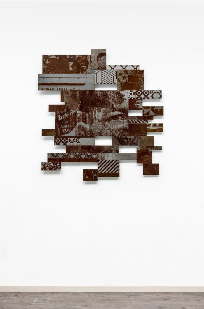 Vhils Perplex series #08 Acid-etched metal plates, cut and assembled 85.5 x 81.5 cm