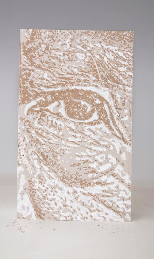 Vhils Residue #68 Carved Plaster Wall with metal structure 120 x 40 x 200 cm