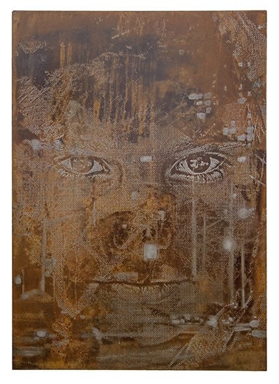Vhils Deluzir 15 Metal plate, acid-resistant solution, nitric acid, rust, wax 100 x 75 cm