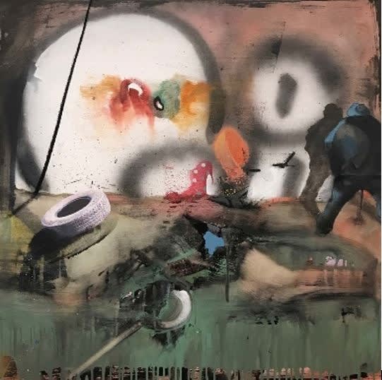 Marcus Jansen Manneken Pis II Oil enamel, mixed media, collage on canvas 61 x 61 cm 24 x 24 inches