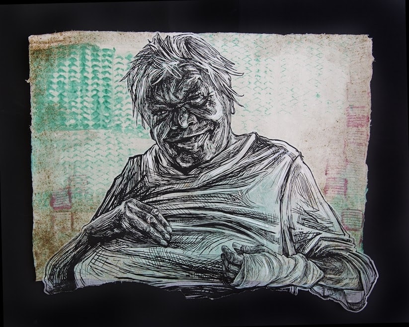 Swoon Mrs Bennet Hand painted with silkscreen ink and acrylic gouache on handmade paper *Paper made by the artist 50 x 60 cm 20" x 24"