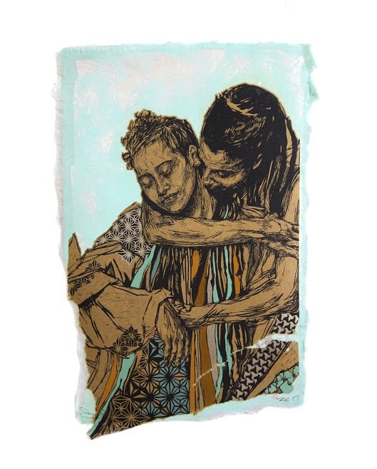 Swoon Alixia Niama Hand painted acrylics on handmade paper *Paper made by the artist 46 x 30 cm 18" x 12"
