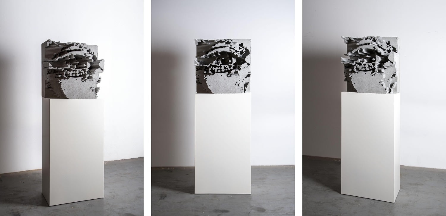 Vhils Monolith Series #05 Cement cast sculpture 60 x 60 x 32 cm