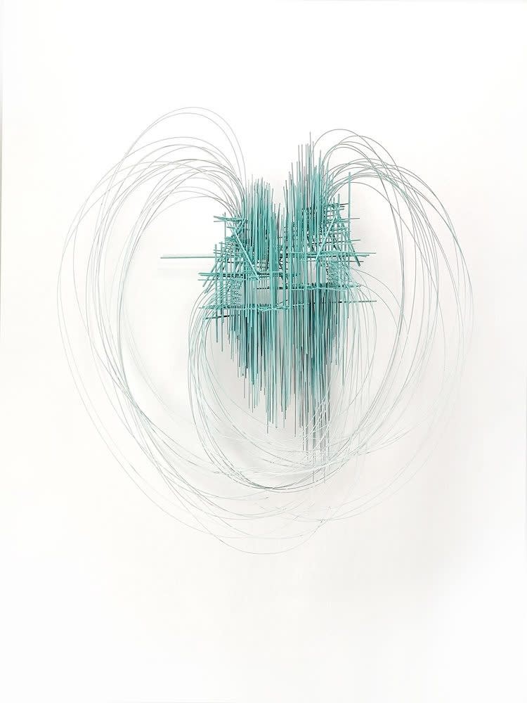 David Moreno Lo mio es tuyo y lo tuyo es mio V Carbon Steel, Silver, Paint 73 x 23 x 76 cm 28 2/3 x 9 x 30 inches