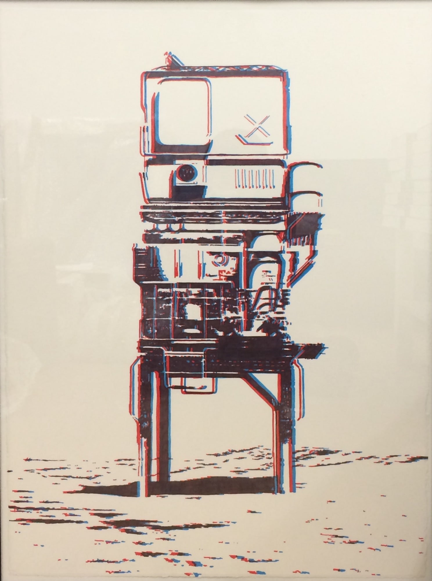 Alexis Cladiere (36 Recyclab) Anaglyph lunar stil blue and red pen on arches paper 320 gr 56 cm x 76 cm