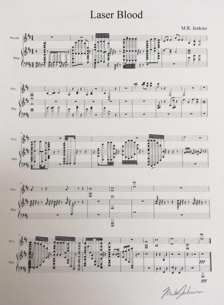 Mark Jenkins Laser Blood Colour screen print on paper and mp3 42 x 29.7 cm