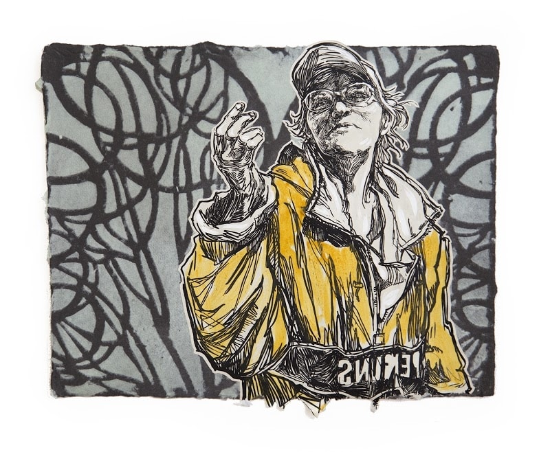 Swoon KatherineG Hand painted with silkscreen ink and acrylic gouache on handmade paper *Paper made by the artist 28 x 36 cm 11" x 14"