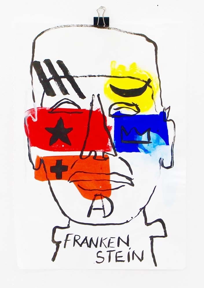 Castelbajac Popagation selfie, Frank Einstein drawing on paper 21 x 14.5 cm