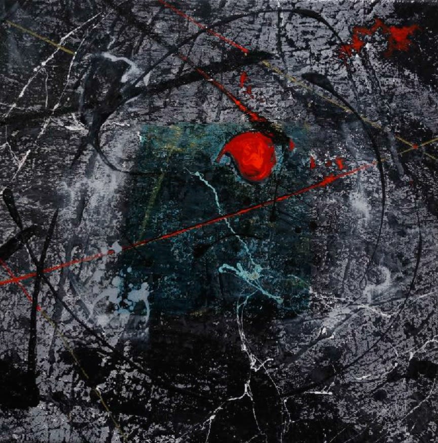 Chen Yingjie Drunk Red acrylic and spray paint on canvas 30 x 30 cm