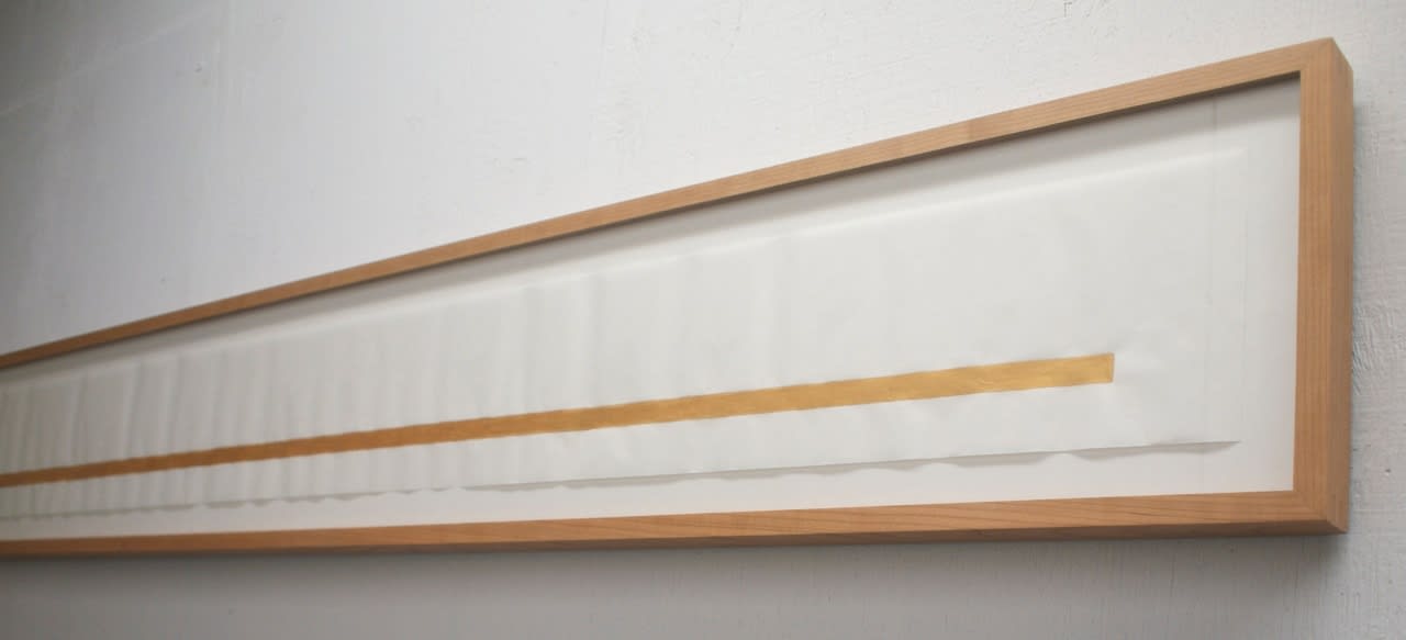 Anne Mourier-Defalco Commitment pencil and gold acrylic on rice paper 22 cm x 2m41 x 4cm