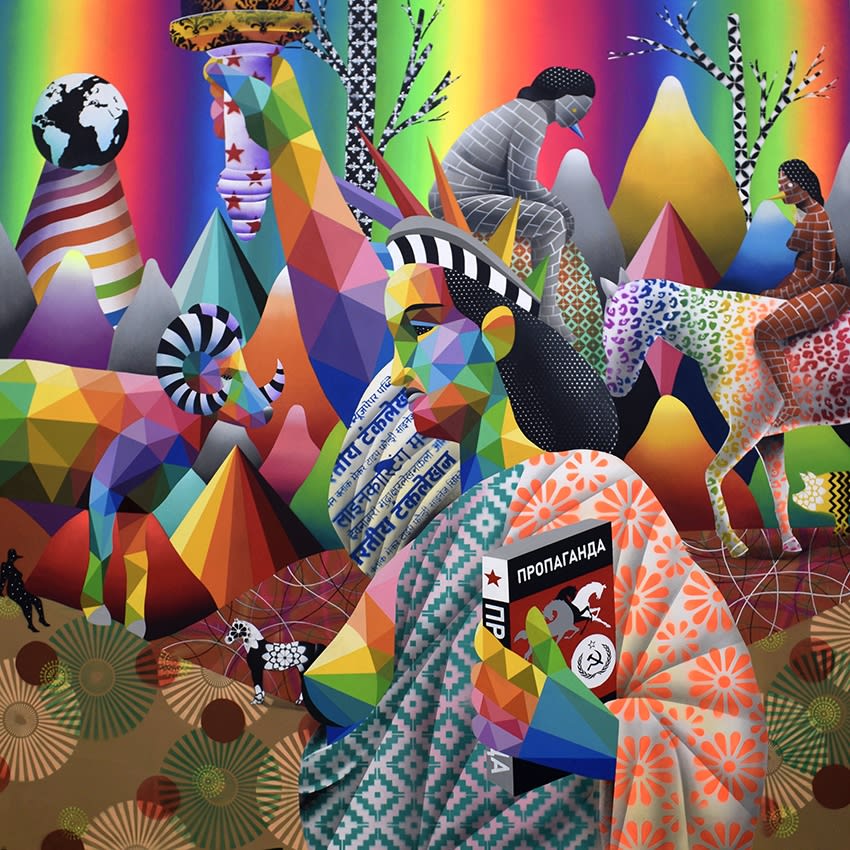 Okuda San Miguel Boreal revolution synthetic enamel on wood 200 x 200 cm