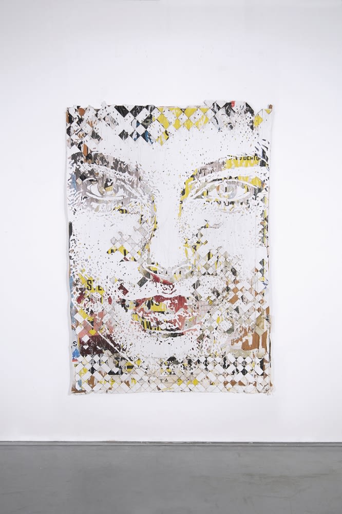 Vhils Laminous #01 Advertising posters collected from the street, hand carved 179 x 123 cm