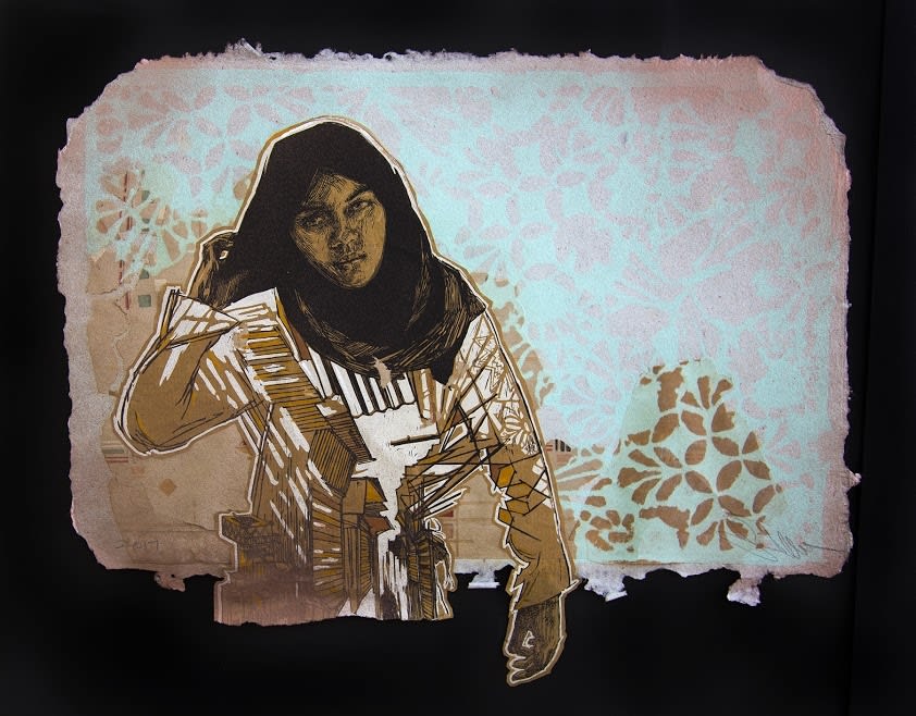 Swoon Cairo Work on paper, Silkscreen ink, gouache on handmade paper 36 x 44 cm 14" x 17"