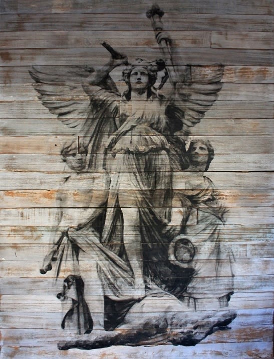 Yz LOST IN THE CITY PARIS STONE 1 Ink on wood 210 x 160 cm