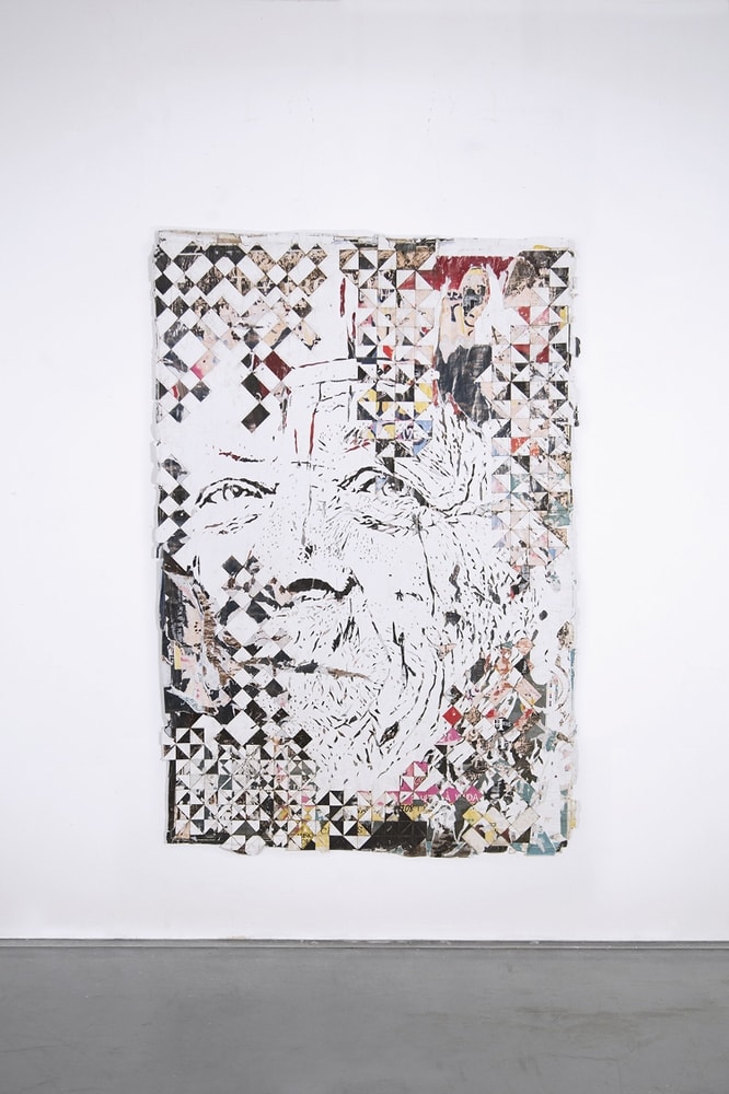 Vhils Laminous #08 Advertising posters collected from the street, hand carved 180 x 121 cm