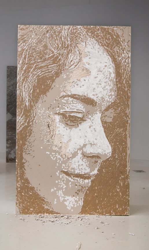 Vhils Residue #60 Carved Plaster Wall with metal structure 120 x 40 x 200 cm