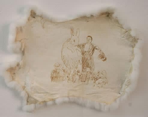 Christian Gonzenbach Skintales engraving on rabbit skin 45 x 35 cm