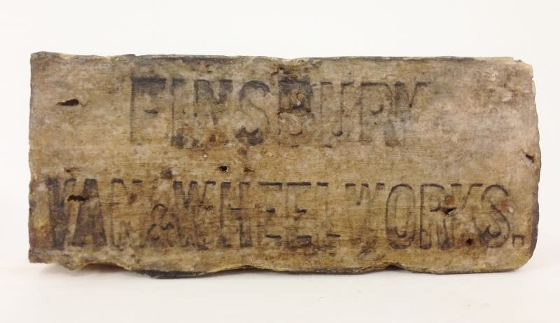 Yz Lost in the city London - Finsbury Van & Wheelworks ink and paper on vintage brick 21 x 6 x 9.5 cm