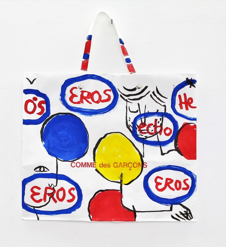 Castelbajac Comme des Eros acrylic on bag 32.5 x 39 cm