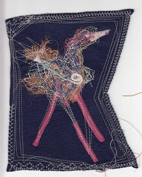 Lena Schiltmans Fil de coton, lamé, plume , cordelette, synthétique sur feutrine