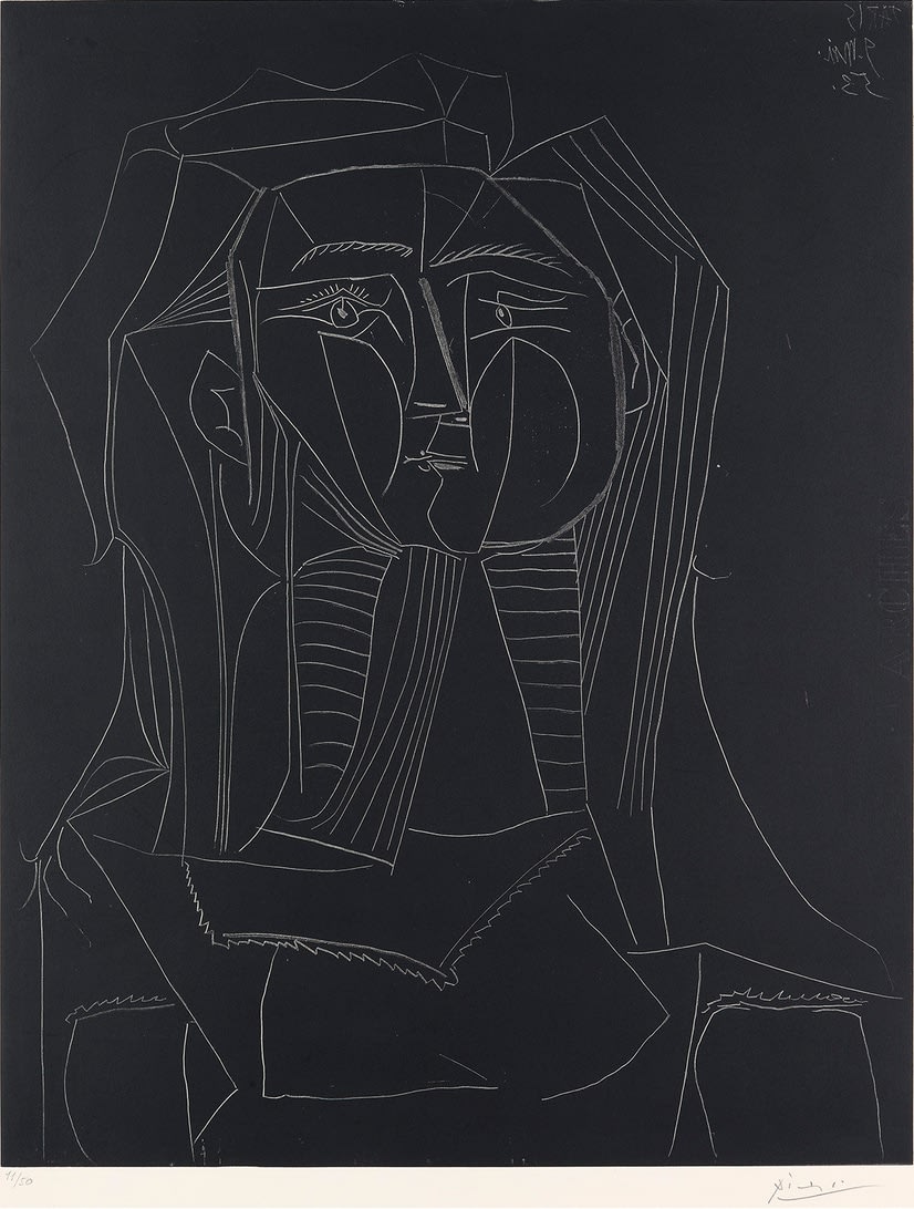 Pablo Picasso, Tête sur Fond Noir (François Gilot), 1953