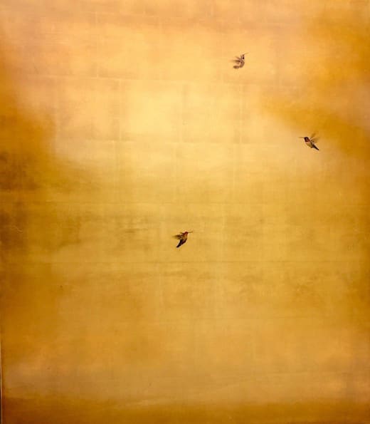 Carolyn Reynolds, Three Hummers in Gold Sky, 2017
