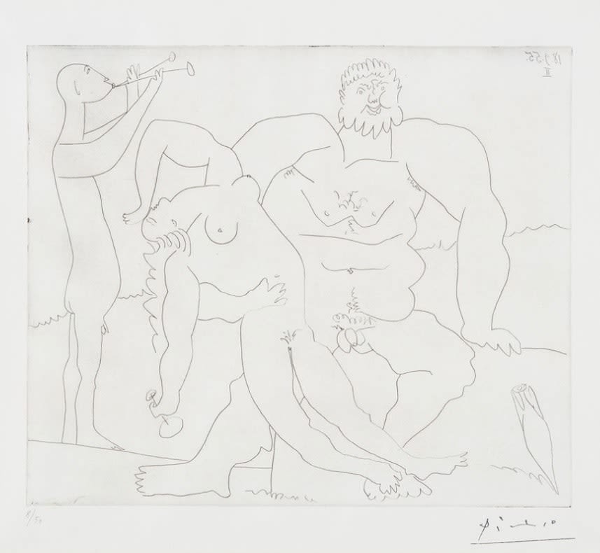 Pablo Picasso, Homme nu avec femme ivre et jeune flûtiste, 1955/61