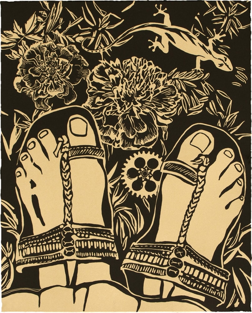 Chitra Ganesh, Sultana's Dream: Chappals in the Grass, 2018