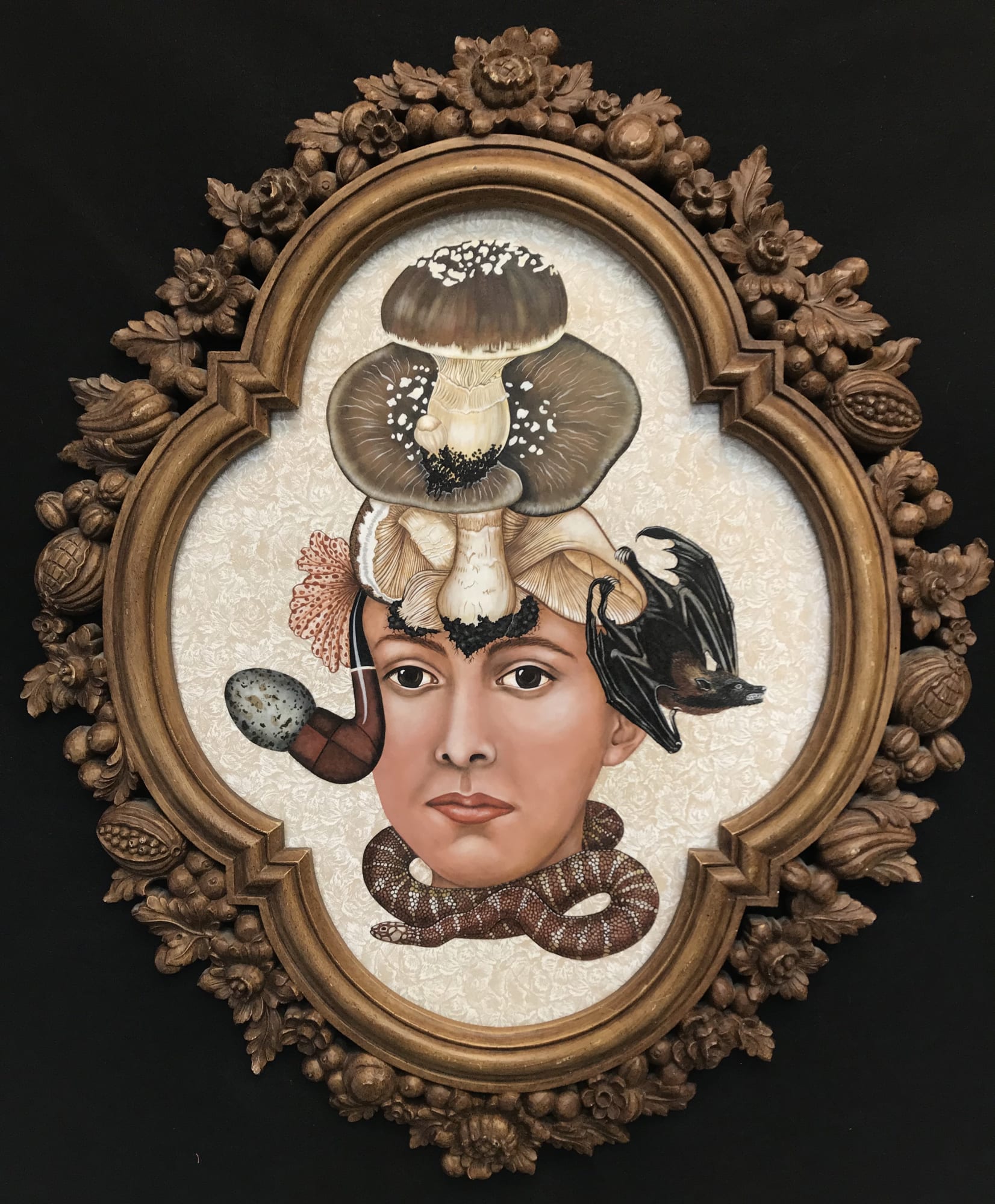 Lezley Saar, Yassa is a trickster who lives in every corner of the forest. Sometimes she appears as a goat with a woman’s head, passing in and out of the visible world, partaking in ridiculous orgies, 2019