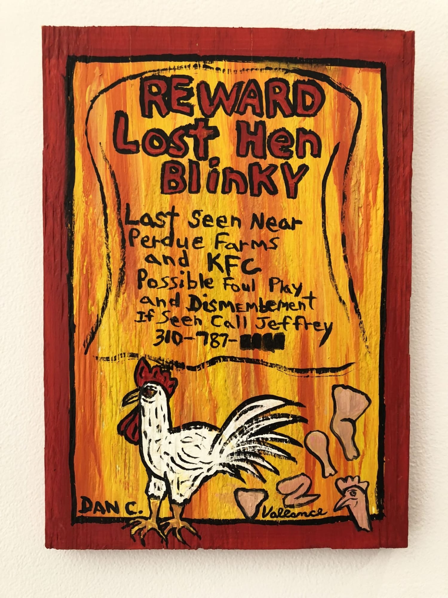 Jeffrey Vallance, Reward Lost Blinky Hen (Perdue Farms), 2018